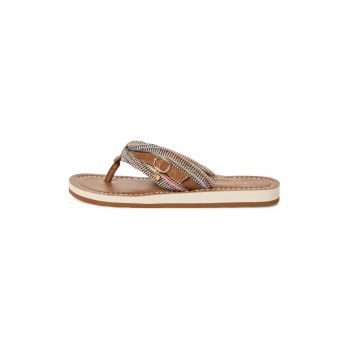 Papuci flip-flop de piele ecologica si material textil