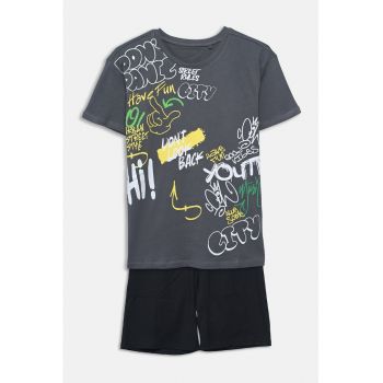 Pijama din bumbac cu imprimeu grafic