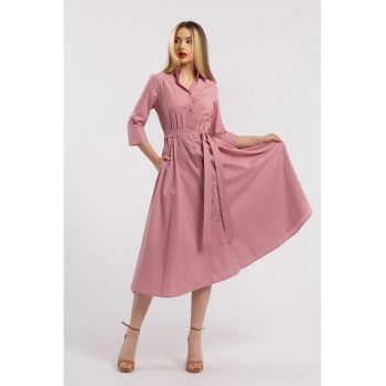 Rochie-camasa evazata cu cordon in talie