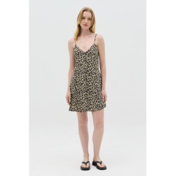 Rochie cu decolteu in V si animal print ieftina