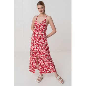 Rochie cu imprimeu - decolteu in V si slit frontal