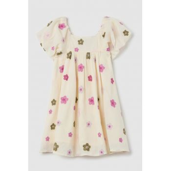 Rochie cu model floral si maneci bufante