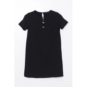 Rochie cu model uni si detalii cu funda