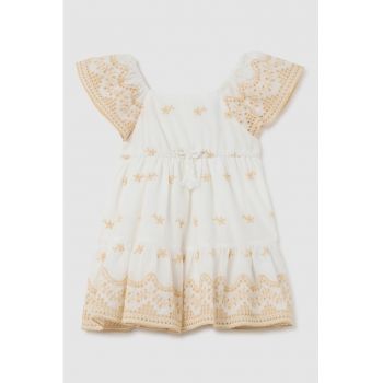 Rochie cu snururi de ajustare in talie si broderie