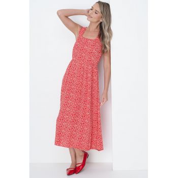 Rochie midi cu model floral si decolteu patrat Nya