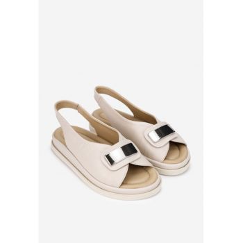 Sandale dama bej din piele naturala cu ornament