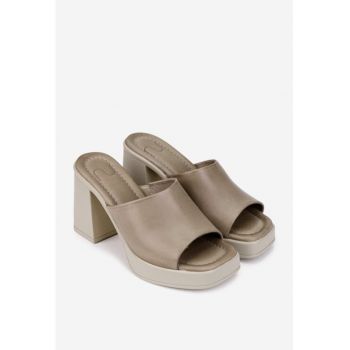Sandale dama  taupe din piele naturala cu platforma