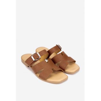 Sandale stil papuc dama din piele maro