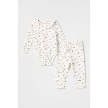 Set de body din amestec de bumbac cu imprimeu si pantaloni - 2 piese