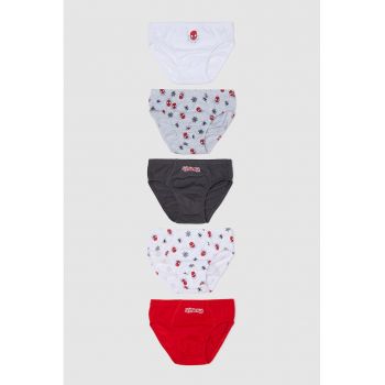 Set de chiloti din bumbac cu imprimeu Spider-Man - 5 Perechi - Rosu - Negru - Gri -