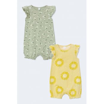 Set de salopete cu model floral si terminatii cu volane - 2 piese