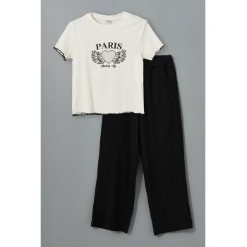 Set de tricou cu imprimeu si pantaloni - 2 piese