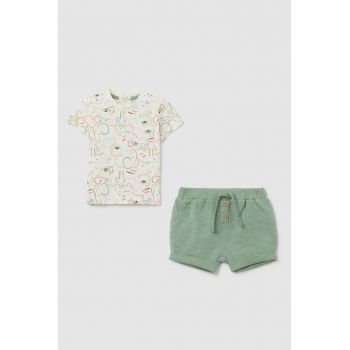 Set de tricou cu imprimeu si pantaloni scurti cu snur de ajustare - 2 piese