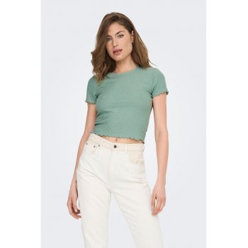 Tricou crop cu croiala slim-fit si aspect striat