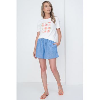 Tricou cu decolteu la baza gatului cu imprimeu grafic