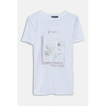 Tricou cu decolteu la baza gatului si model floral