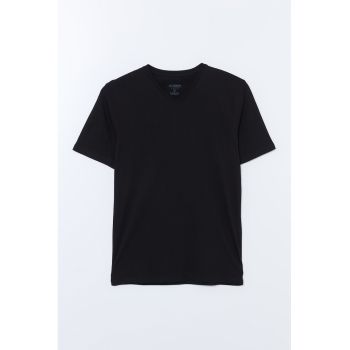 Tricou de bumbac cu decolteu in V