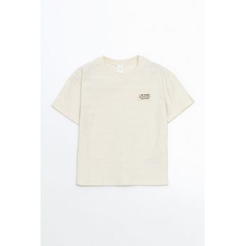 Tricou de bumbac cu decolteu la baza gatului