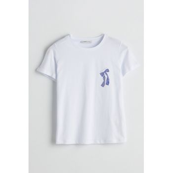 Tricou de bumbac cu decolteu la baza gatului