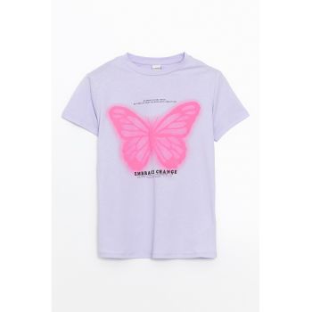 Tricou de bumbac cu imprimeu fluturi