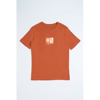 Tricou de bumbac cu imprimeu grafic discret