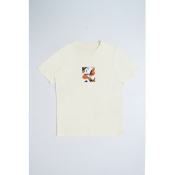Tricou de bumbac cu imprimeu grafic si logo