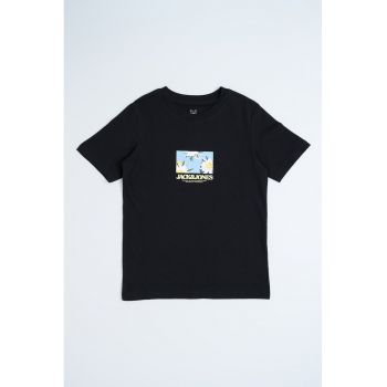 Tricou de bumbac cu imprimeu grafic si logo