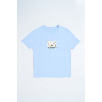 Tricou de bumbac cu imprimeu grafic si logo