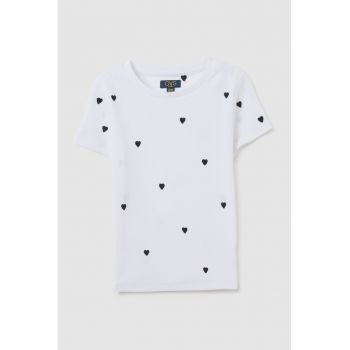 Tricou din amestec de bumbac cu imprimeu si decolteu rotund