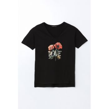 Tricou din bumbac cu decolteu in V