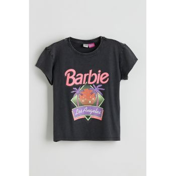 Tricou din bumbac cu model grafic si imprimeu text