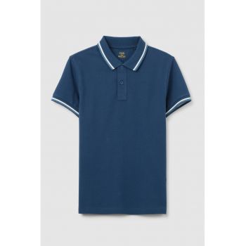 Tricou polo cu benzi inguste contrastante