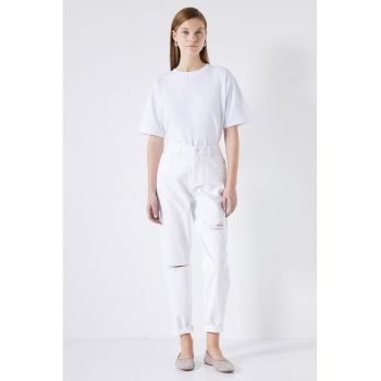 Blugi mom-fit cu talie inalta
