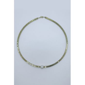 Colier placat cu aur de 14K si decorat cu perle si piatra hematit