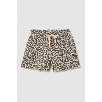 Pantaloni scurti cu animal print si snur de ajustare in talie