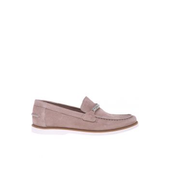 Pantofi loafer de piele intoarsa cu detaliu metalic