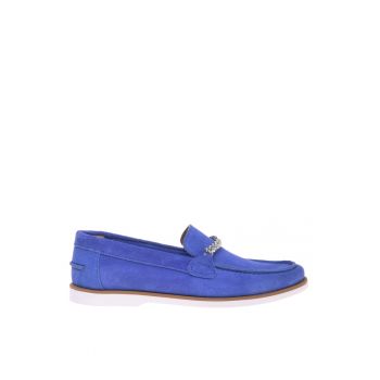 Pantofi loafer de piele intoarsa cu detaliu metalic