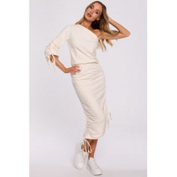 Rochie asimetrica - pe un umar -  Alb - ieftina