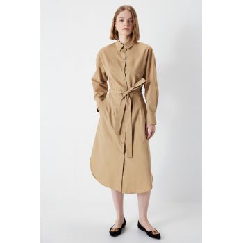 Rochie-camasa midi din bumbac cu cordon