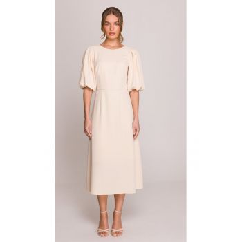 Rochie cu maneci bufante -  Alb ieftina