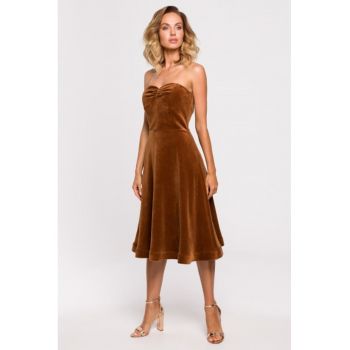Rochie din catifea cu corset si fusta intarita -
