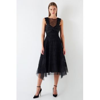 Rochie midi cu insertii din tul