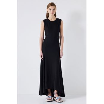 Rochie midi evazata cu terminatie asimetrica