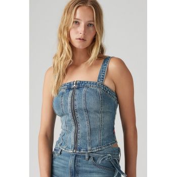 Top din denim cu fermoar
