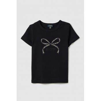 Tricou cu imprimeu si broderie text