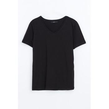 Tricou de bumbac cu decolteu in V