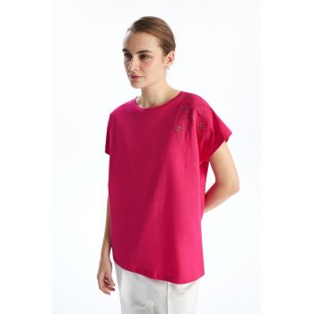 Tricou de bumbac cu detaliu brodat