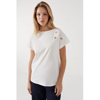 Tricou de bumbac cu detaliu brodat