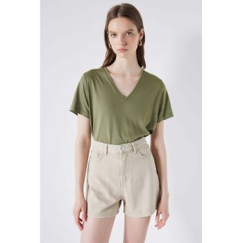 Tricou din amestec de modal cu decolteu in V