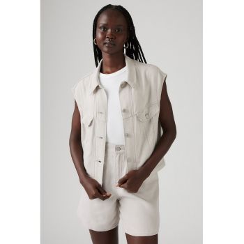 Vesta de denim cu buzunare cu clapa